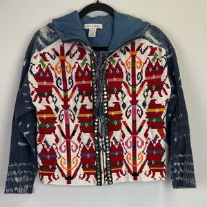 Hiche Embroidered Frond hooded folk jacket/ Oversized  XS